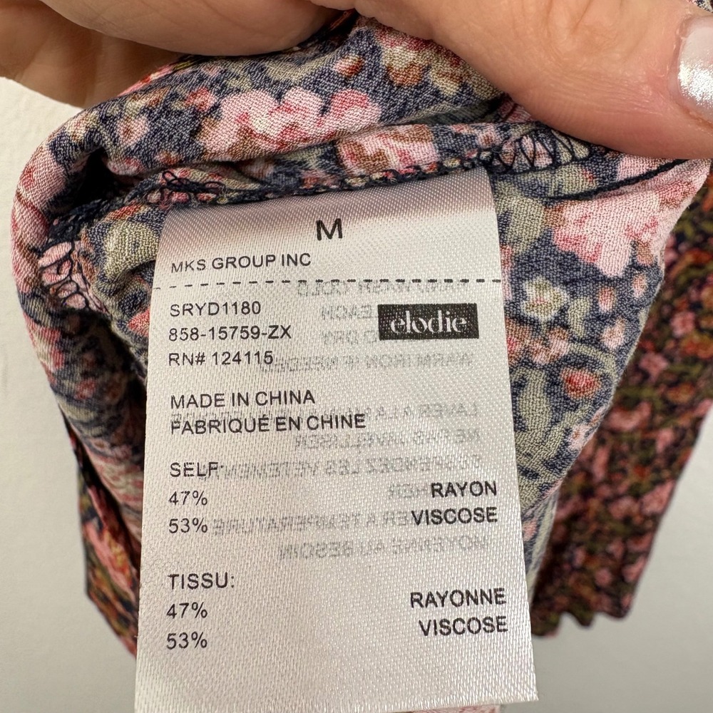 Elodie Women Floral V-Neck Mini Dress Navy Pink Boho Ruffle Hem Size M - Picture 7 of 7